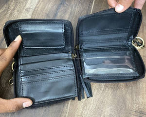 Wholesale Hand <b>Tooled</b> <b>Leather</b> Coin Purse & Card Holders Western Black & Turquoise Checkered Zipper Keychain Wallet with Tassel - Product Image 6