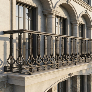 Heavy Duty Cast Iron Aluminum Modern Frameless Balcony Stair Railing Polished Silver Color Rust Resistant 30.5 Inch <b>Adjustable</b> - Product Image 1
