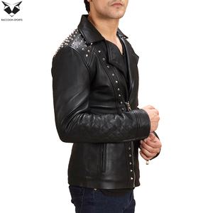 OEM ODM Service Premium Quality New Arrival Trendy Bold Street Style Durable <b>Lightweight</b> Black Studded Leather <b>Jacket</b> For <b>Men</b> - Product Image 5