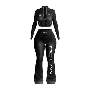 Conjunto Deportivo de Dos Piezas para Mujer, Primavera/Verano, Color Sólido, Logotipo Personalizado, Ropa Deportiva de Algodón, Ropa Casual de Calle, Ropa de Gimnasio, Fitness - Product Image 2