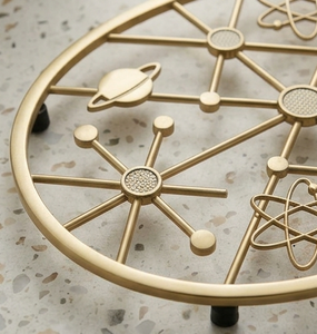 Round <b>Gold</b> Metal Trivet Heat Resistant <b>Coaster</b> Starburst Pattern Modern Table Mat - Product Image 3