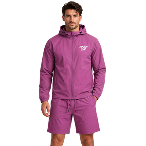 Ensemble veste coupe-vent et short en polyester pour homme, deux pièces, tenue streetwear légère avec patch tissé - Product Image 4