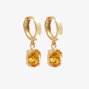 Citrine Huggie Hoop <b>Earrings</b> November Birthstone <b>Dangle</b> Yellow Gemstone Drop 925 Sterling <b>Silver</b> 14K Gold Plated - Product Image 1