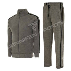 Vente en gros 100% Survêtement en tissu polaire en coton Sweat à capuche zippé à rayures noires Bas côtelés de haute qualité personnalisé Active de haute qualité - Product Image 1