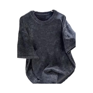 เสื้อยืดโอเวอร์ไซส์ผ้าฝ้ายสีดำฟอกกรด 100% พรีเมียม แขนสั้น คอกลม ทรงลำลอง สำหรับผู้ชาย สไตล์สตรีทแวร์ - Product Image 2