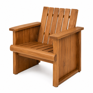 Contemporary Solid Teak Eco-Friendly Outdoor <b>Dining</b> Chair | Monolithic Side Panel Luxury Villa Patio <b>Armchair</b> | Weather - Product Image 2