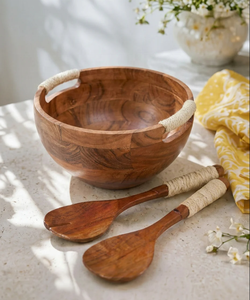 Ensemble de saladiers en bois d'acacia artisanal de qualité supérieure |   Bols de service artisanaux et durables pour fruits, yaourts et préparations variées - Product Image 6