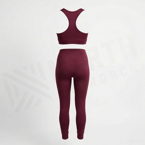 Women's Burgundy Seamless Yoga Set High Waist <b>Leggings</b> And Sports Bra <b>Activewear</b> - Product Image 2