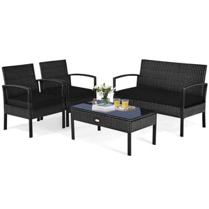 Set di Mobili da Giardino in Rattan a 4 Pezzi con Divanetto e Tavolo Imbottiti per il Massimo Comfort - Product Image 1
