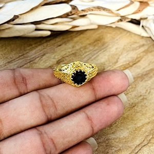 Trendy Boho Black Onyx Engagement <b>Ring</b> Bohemia Tribal Brass Jewelry Women 18K <b>Gold</b> Plated Geometric <b>Cocktail</b> <b>Ring</b> Third Party - Product Image 2