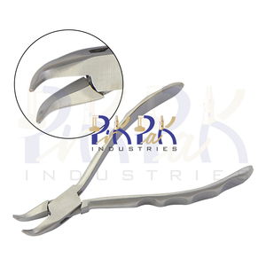 Pince à bec courbé en acier inoxydable 145 mm, mâchoires dentelées, poignées confortables à ressort, finition mate, pour sertissage, circlips, pêche, bijoux - Product Image 1
