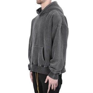 Sweat-shirt à capuche oversize pour homme 100% coton French Terry avec logo délavé au dos, style décontracté streetwear automne - Product Image 3