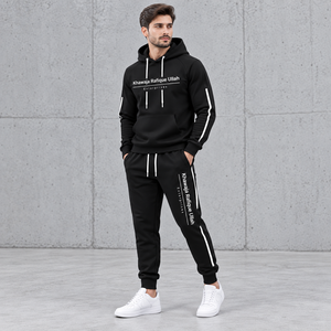 Khawaja Rafique Ullah Enterprises Men's <b>Black</b> Hooded Winter Solid Full Length Casual Sweatshirt <b>Pants</b> Set - Product Image 3