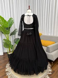 ชุดเลเฮนกา โจลี ดูปัตตา ผ้าจอร์เจตต์สีดำ ปักเลื่อม สำหรับงานแต่งงานและงานปาร์ตี้ สำหรับผู้หญิง - Product Image 3
