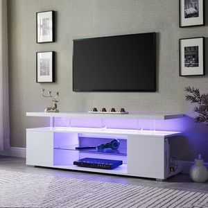 Large <b>Side</b> Cabinet TV Stand for 70 Inch LED TVs Gaming Entertainment Media <b>Storage</b> Console <b>Table</b> for Living Room Use - Product Image 4