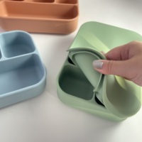 Boîte à lunch en silicone à 4 compartiments de 1200 ml - Anti-fuite - Compatible micro-ondes - Réchauffable - Écologique - Plateau bento de qualité alimentaire pour enfants