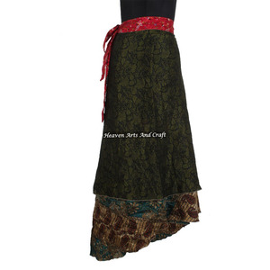 2026 High Quality Indian Silk Sari Magic <b>Wrap</b> <b>Skirts</b> 2 Layer Reversible Maxi Plus Size Bohemian Style - Product Image 5