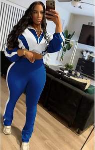 Conjuntos deportivos de dos piezas para mujer, con contraste de color, chaqueta corta con cremallera de manga larga, leggings, pantalones jogger, trajes deportivos. - Product Image 4