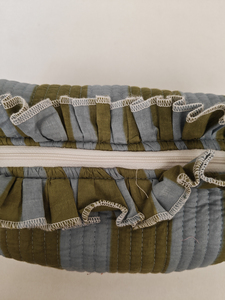 Stripe Green Eco-Friendly Modern Quilted Frill Cotton Handmade Cosmetic Pouch Ruffle for Makeup Lipstick Lotion Organizer - Product Image 4