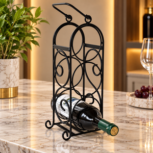 Porte-bouteilles à cadre incliné avec capacité pour 4 bouteilles, support de comptoir en métal doré pour bar, restaurant, maison, rangement et présentation - Product Image 3
