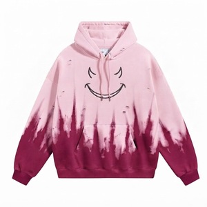 เสื้อฮู้ดดี้โอเวอร์ไซส์แบบยูนิเซ็กซ์ สีเขียวเทา พิมพ์ลายหน้ายิ้ม ประดับด้วยคริสตัล  ผ้าเฟรนช์เทอร์รี่เนื้อหนา ซักแบบแอซิดวอช สวมใส่สบายๆ ในฤดูร้อน - Product Image 1