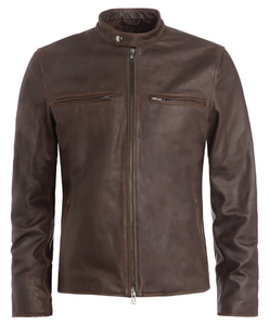 Casual Fashion High Quality Plus Size Unisex Solid <b>Brown</b> <b>Leather</b> <b>Jackets</b> with Zipper Winter Front Logo All Sizes - Product Image 4