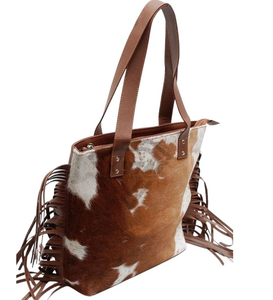 Genuine Cowhide Leather Tote Bag With Fringe Boho Shoulder Handbag Manufacturer Wholesale Custom Luxury Designer Purse - Product Image 3