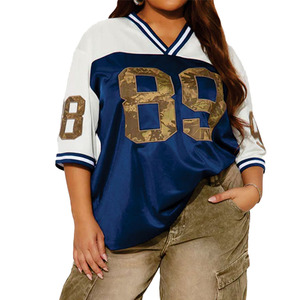 Camiseta Oversize de Fútbol Americano para Mujer, Estilo Urbano con Bloques de Color y Malla, Diseño Gráfico de Número Camuflado, Camiseta Deportiva Holgada de Malla con Estampado Camuflaje USA - Product Image 5