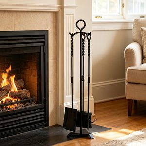 Juego de 4 Herramientas para Chimenea de Acero al Manganeso de Alta Resistencia de 30 Pulgadas, Diseño de Cuerda Trenzada, Color Negro, Herramientas para Hoguera Interior y Exterior con Soporte - Product Image 1