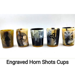 Vidrio de cuerno de búfalo natural hecho a mano, vidrio de cuerno para beber tallado a mano con borde de latón, vaso de cerveza - Product Image 6