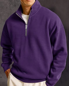 Sweat-shirt à col roulé de haute qualité, coupe ajustée, fermeture à fermeture éclair 1/4, uni, multicolores, pour homme - Product Image 1