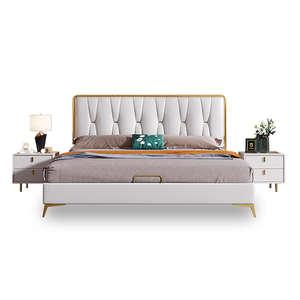 โครงเตียงคิงไซส์ไม้สักแท้สุดหรูทันสมัย พร้อมโต๊ะข้างเตียง 2 ตัว ดีไซน์มินิมอล ทนทาน เป็นมิตรกับสิ่งแวดล้อม เหมาะสำหรับใช้ในโรงแรม โรงพยาบาล ห้องนอน - Product Image 2