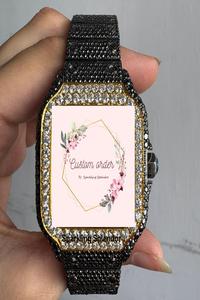 Montre mécanique analogique en acier inoxydable personnalisée, sertie de moissanite noire et blanche, faite à la main, pour hommes et femmes - Product Image 3