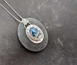 Collier ras du cou vintage en argent sterling 925 plaqué or avec pendentif camée fleur ballerine bleue en pierre naturelle pour homme et femme - Product Image 1