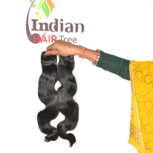 Extensions de cheveux naturels indiens Remy vierges, ondulés, pas chers, avec pointes coupées droites, peuvent être teints et décolorés, pointes épaisses, pose à la machine - Product Image 3
