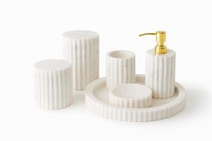 Premium bath collection <b>soap</b> dispenser <b>set</b> marble vanity tray toothbrush holder bathroom organiser white marble decor elegant - Product Image 5