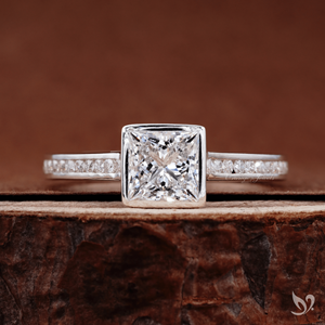 Modern 1.00ct princess cut lab grown diamond engagement <b>ring</b> sleek square bezel with channel band 10k white <b>gold</b> - Product Image 1