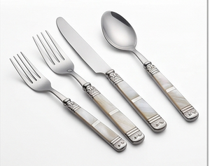 Ensemble de couverts classiques en acier inoxydable avec manches en nacre, finition miroir, cuillère à dîner à long manche, pour mariage - Product Image 4