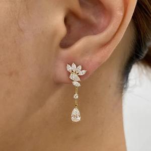 Pendientes de Diamantes con Corte Marquesa y Pera para Mujer, Oro Amarillo de 14K, Pendientes Colgantes Florales, Elegantes y Lujosos para Novia o Aniversario - Product Image 2