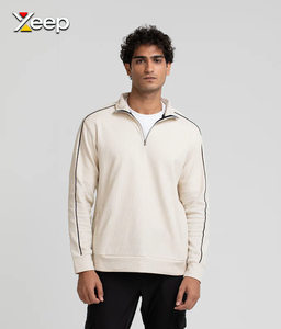 XEEP – Nouveau T-shirt personnalisé à manches longues pour homme, en jersey uni polyester/coton, brodé, avec fermeture éclair frontale, tricoté, 180 grammes - Product Image 4