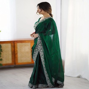 VASTRA COTTAGE Sari de Fiesta Rangoli con Blusa Rangoli Bordada, Color Verde, Atuendo Tradicional Étnico para Mujer - Product Image 5