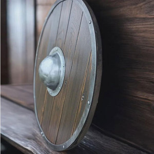 Bouclier en bois authentique de style viking, forme ronde, construction en bois durable, pour cosplay, costume et exposition de collection. - Product Image 3