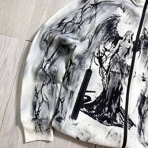 เสื้อฮู้ดซิปแบบกำหนดเองสำหรับผู้ชาย ผ้าเทอร์รี่คอตตอน 100% เสื้อฮู้ดสตรีทแวร์ลายพิมพ์สำหรับฤดูหนาว ทรงโอเวอร์ไซส์ คอปกสองชั้น - Product Image 6