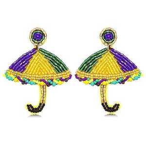 Boucles d'oreilles clous classiques pour femmes, motif feuille ethnique, brodées, perlées, faites à la main, plaqué argent antique, bijoux rose, vert, jaune - Product Image 5