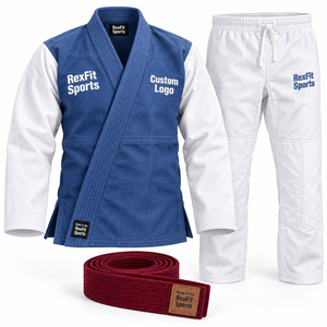 Traje de Jiu Jitsu para Adultos con Chaqueta de Manga Panelada, Pantalón con Refuerzo en la Rodilla, Cinturón Tejido, Logotipo y Cuello Personalizados, Traje Brasileño OEM - Product Image 2