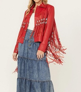 Veste en cuir rouge vintage pour femmes, style cowgirl western - Product Image 1