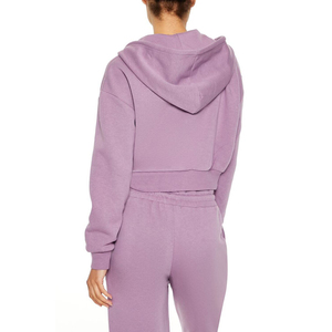 PUFFIN SPORTS Women's Hooded <b>Zip</b>-<b>Up</b> <b>Cropped</b> Sweatshirt Solid Color Full Sleeve Knitted Polyester Breathable Winter Lined Casual - Product Image 3