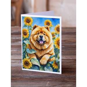 Whimsical Chow in Sunflowers A7 Tamaño 5x7 Tarjetas de felicitación en blanco Paquete de 8 con sobres Tarjetas de notas - Product Image 2