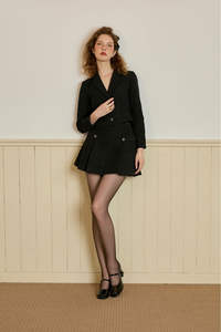 Nuevo Diseño de Vestido con Mangas y Solapas con Muescas, Tejido Tweed Grueso con Hilo Metálico, Vietnam MARIS - Conjunto de Vestido Tweed Metálico Negro KS41 - Product Image 4