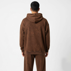 Ensemble de survêtement 2 pièces pour homme, marron délavé à l'acide, en coton, coupe décontractée, respirant, couleur unie, style streetwear, idéal pour l'hiver - Product Image 4